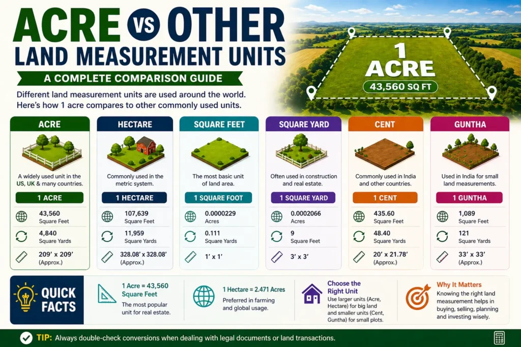 how many square feet in acre of land