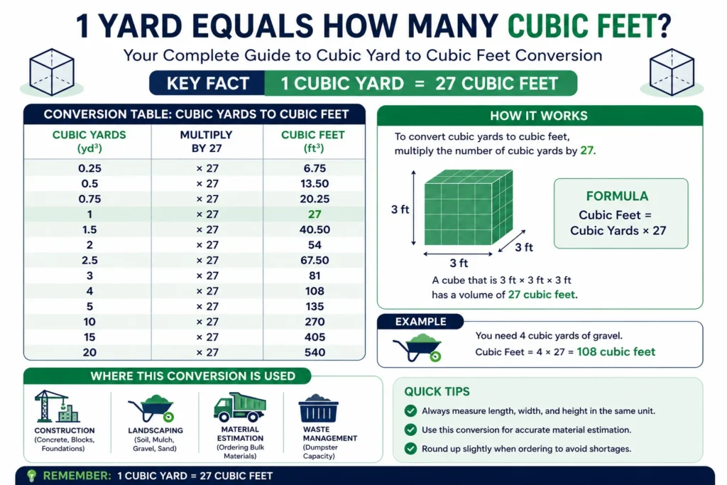 1 yard equals how many cubic feet