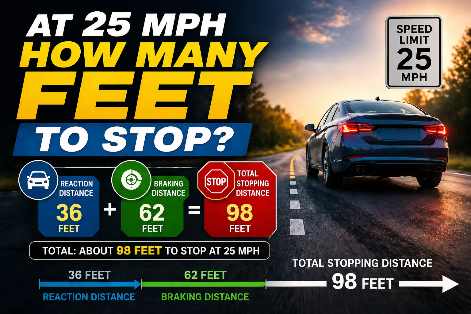 At 25 MPH How Many Feet to Stop Complete Breakdown