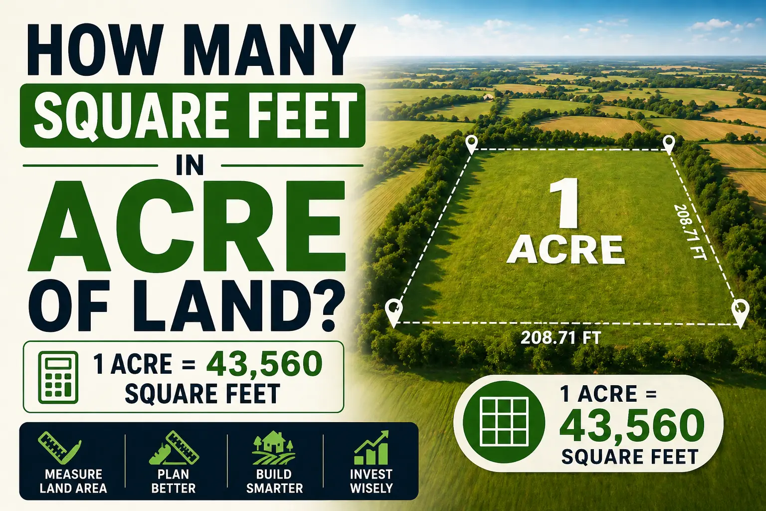how many square feet in acre of land