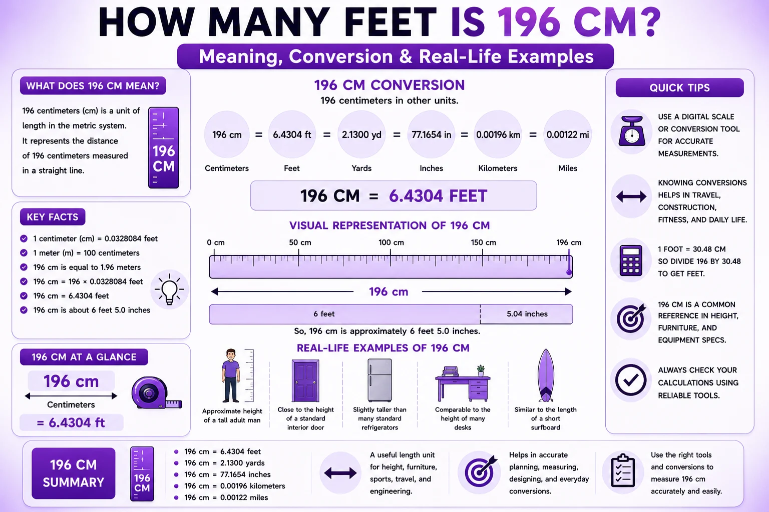 How Many Feet Is 196 cm