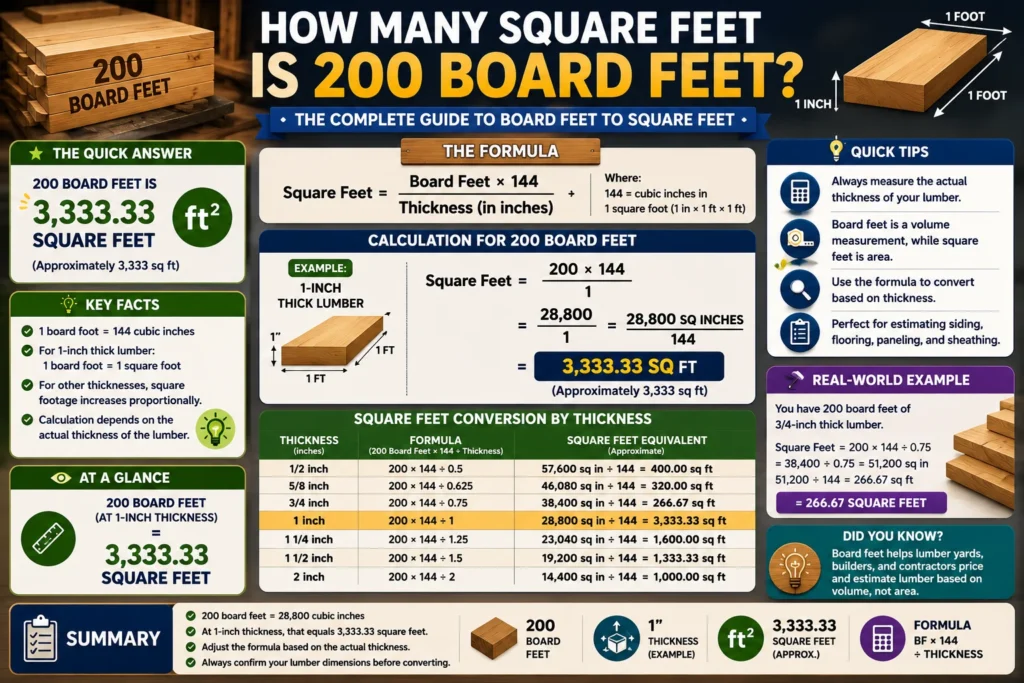 how many square feet is 200 board feet