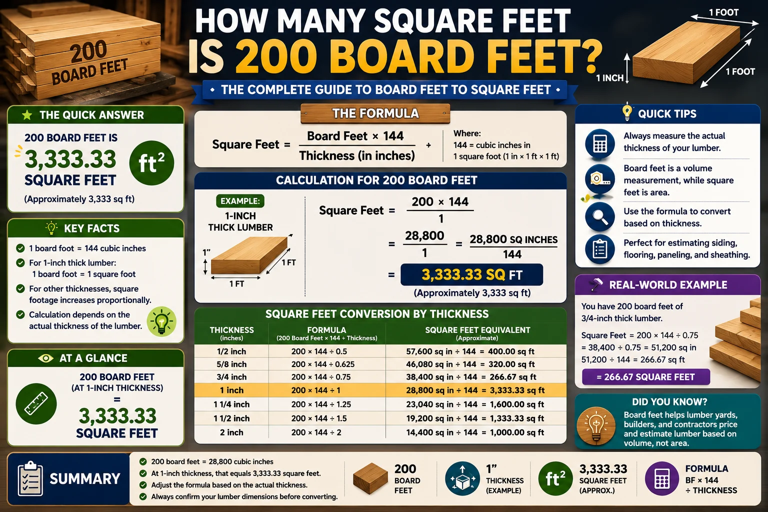 how many square feet is 200 board feet