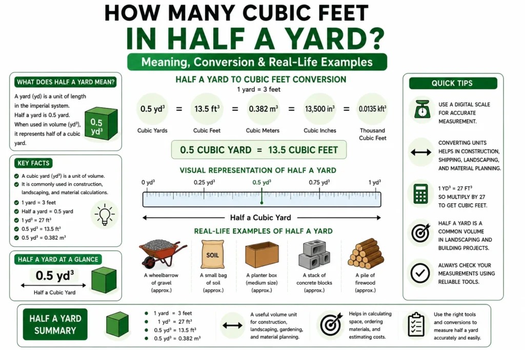 how many cubic feet in half a yard