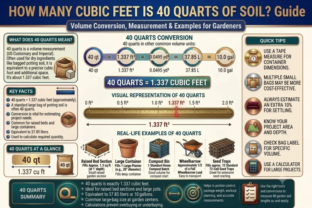 how many cubic feet is 40 quarts of soil