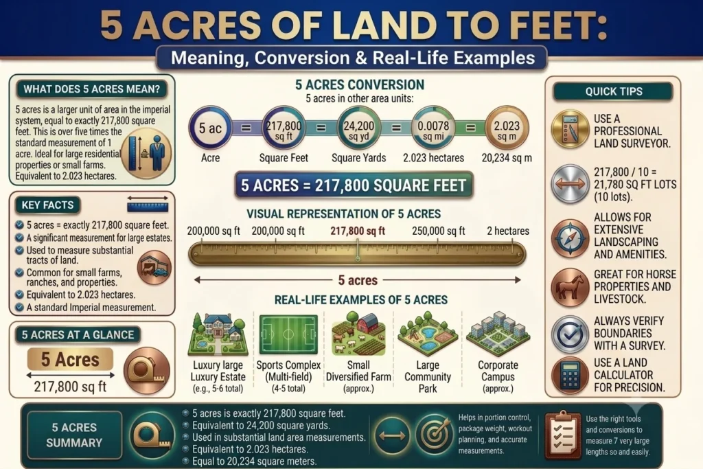 how many feet is 5 acres of land