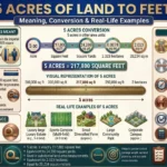 how many feet is 5 acres of land