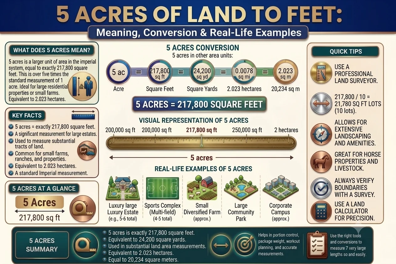how many feet is 5 acres of land