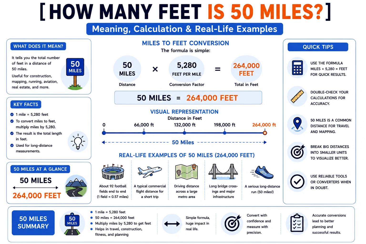 how many feet is 50 miles
