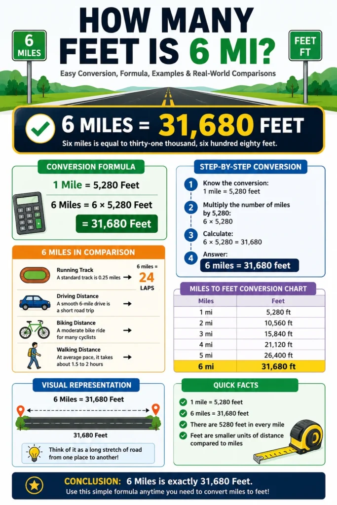how many feet is 6 mi
