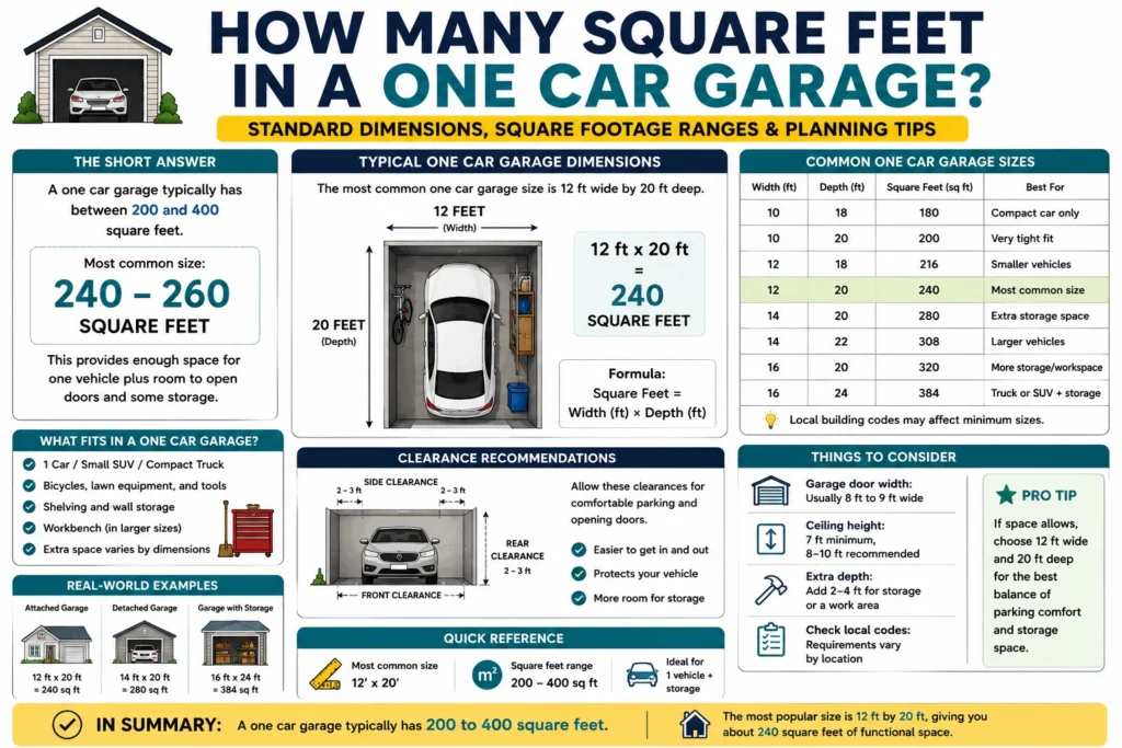 how many square feet in a one car garage