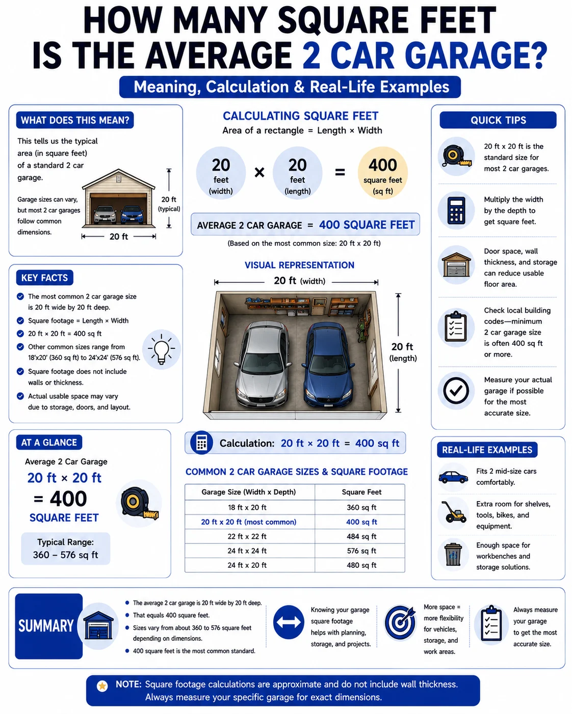 how many square feet is the average 2 car garage