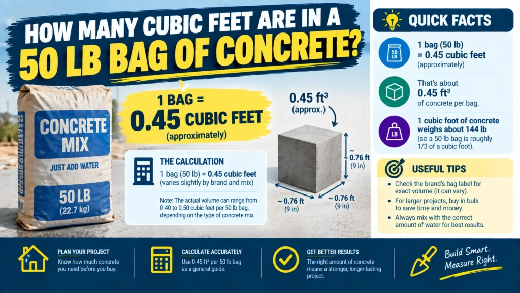 How Many Cubic Feet Are in a 50 lb Bag of Concrete