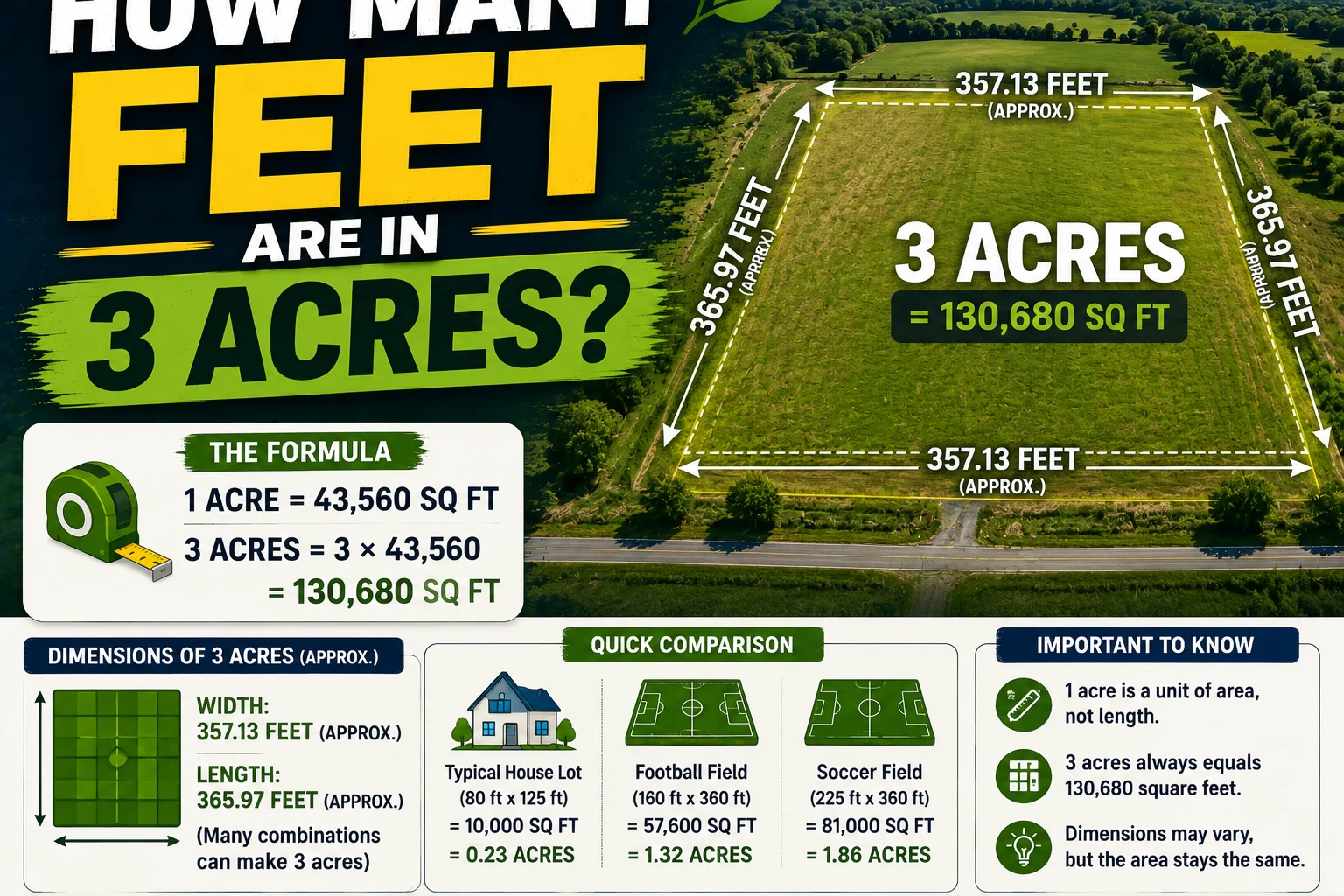 How Many Feet Are in 3 Acres