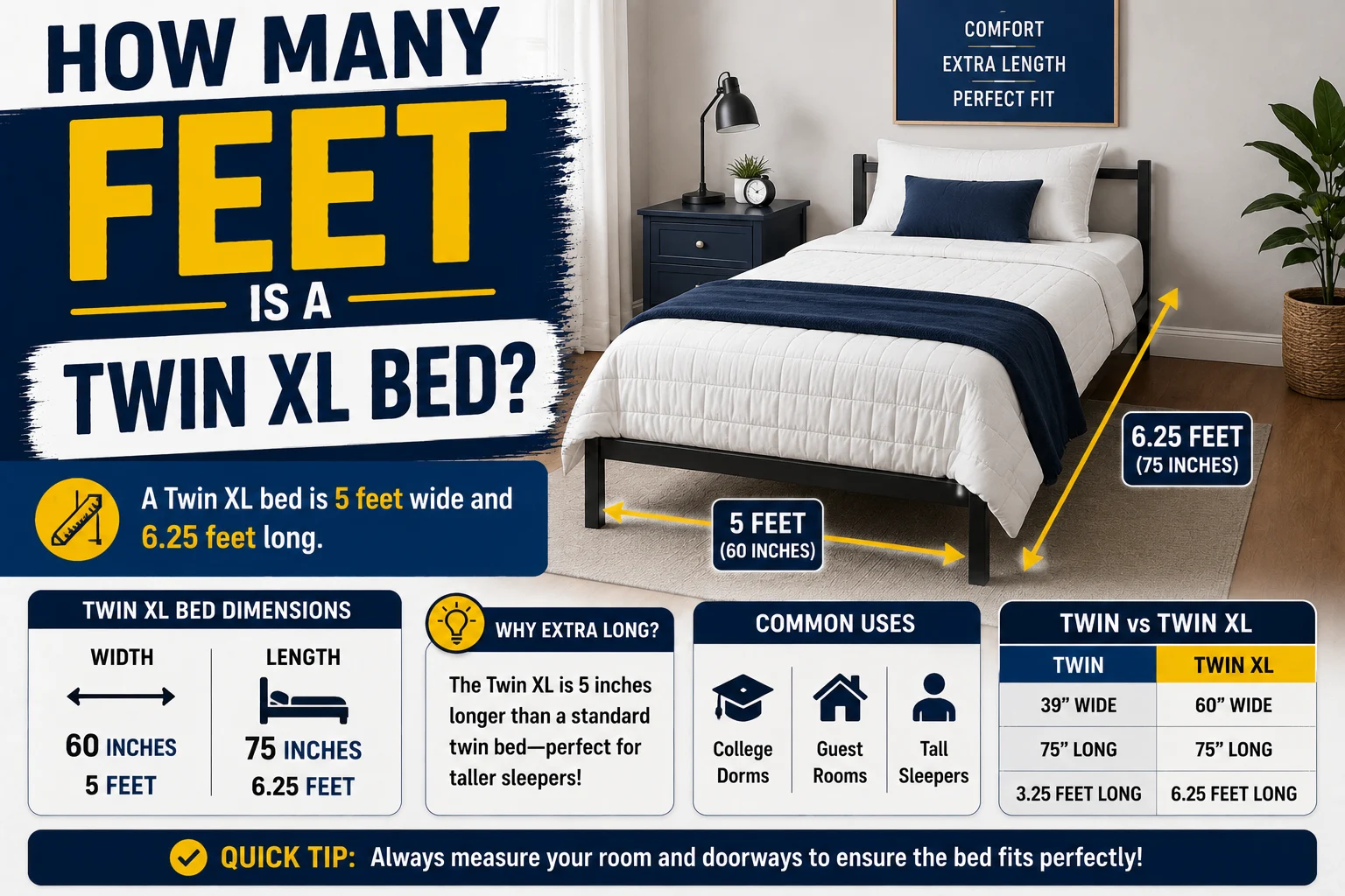 How Many Feet Is a Twin XL Bed