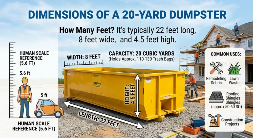 how many feet is a 20 yard dumpster