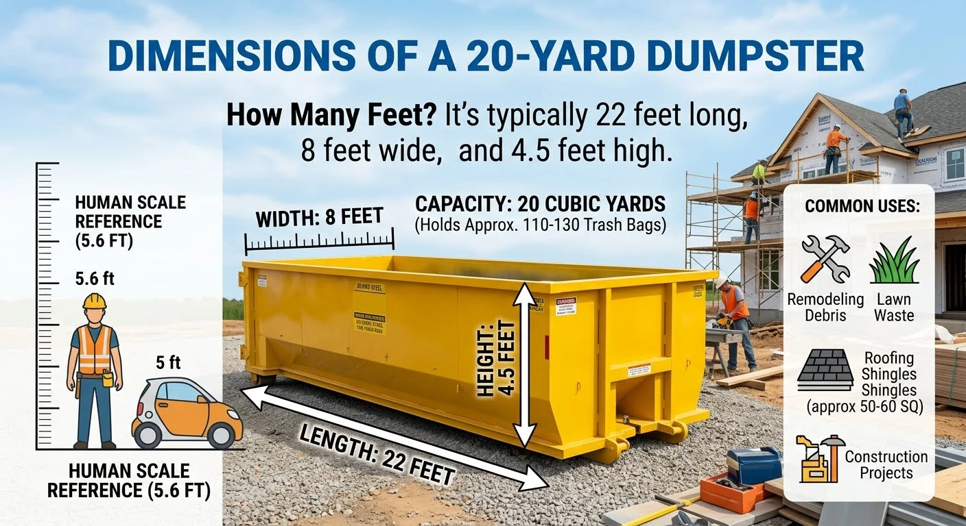 how many feet is a 20 yard dumpster