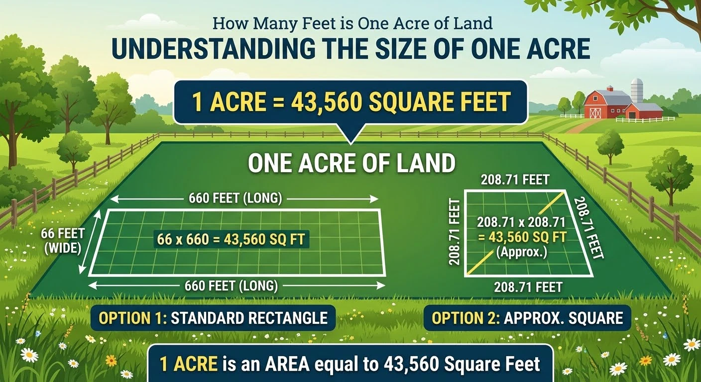how many feet is one acre of land