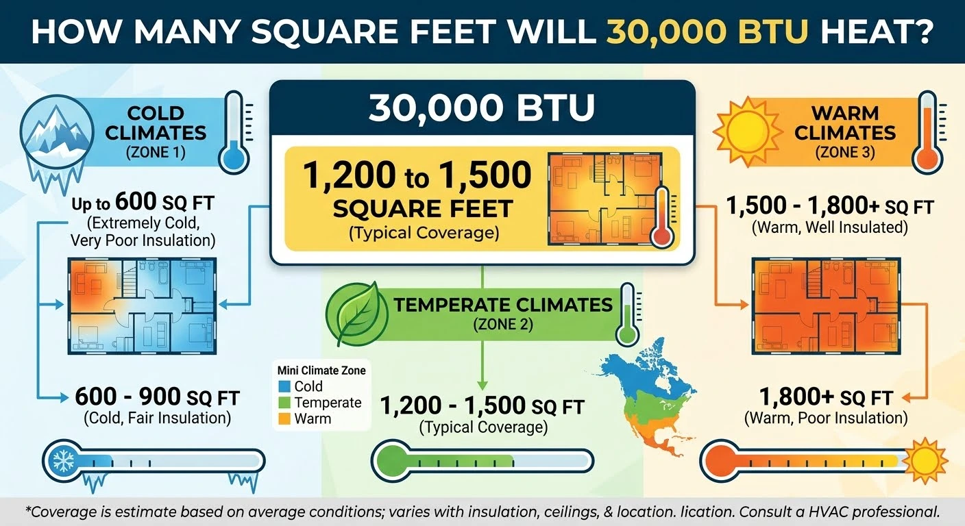 how many square feet will 30000 btu heat